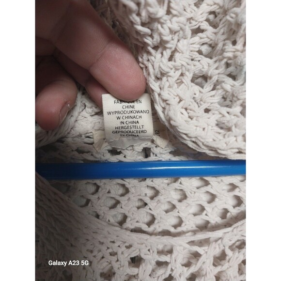 Artelier Nicole Miller Beige Open-Knit Hooded Sweater Boho Sz XS - Picture 6 of 8